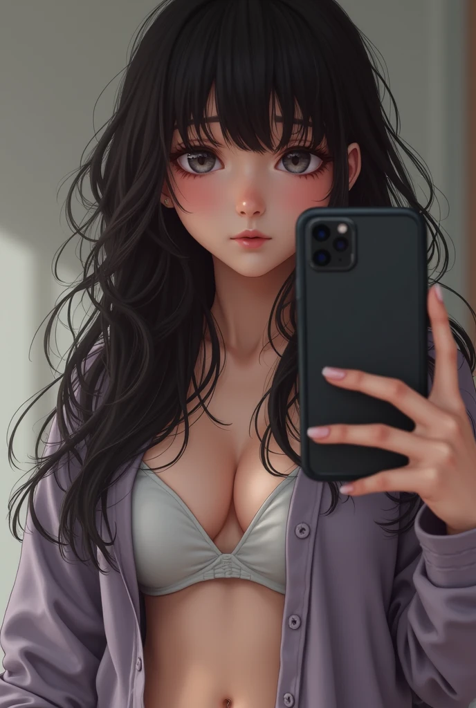 arafed anime woman taking a selfie in a bikini with a phone, bralette, instagram model, metal bikini, 18 years old, 21 years old, tiny bikini, inked, 2 2 years old, sling bikini, topless, 2 4 year old female model, portrait sophie mudd, tattooed, low cut top, very tight small push up bra, anime style