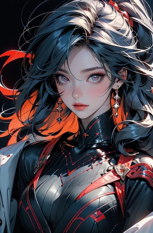 (((red checkered pattern, branco e preto))), (((cabelo curto loiro))), The most powerful girl on the planet with an aggressive evil dragon outfit, arms with scale textures, fogo saindo dos cabelos longos, Agilidade, pose de lutadora, expression of hatred on the face, melhor qualidade, high resolution, action pose, corpo inteiro, cabelo vermelho