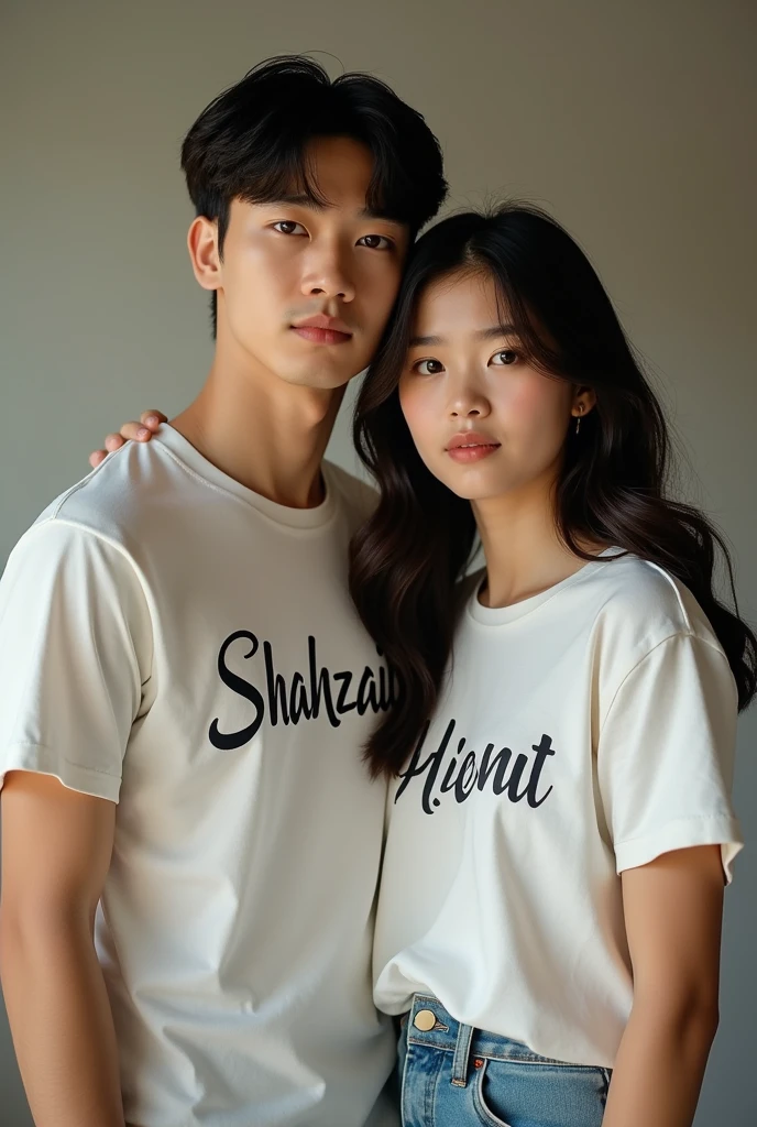 A girl wearing a T-shirt with the word "Winner" hugs a guy wearing a T-shirt with the word "Warrior." The T-shirts have only the words "Winner" and "Warrior," with no other designs or graphics.