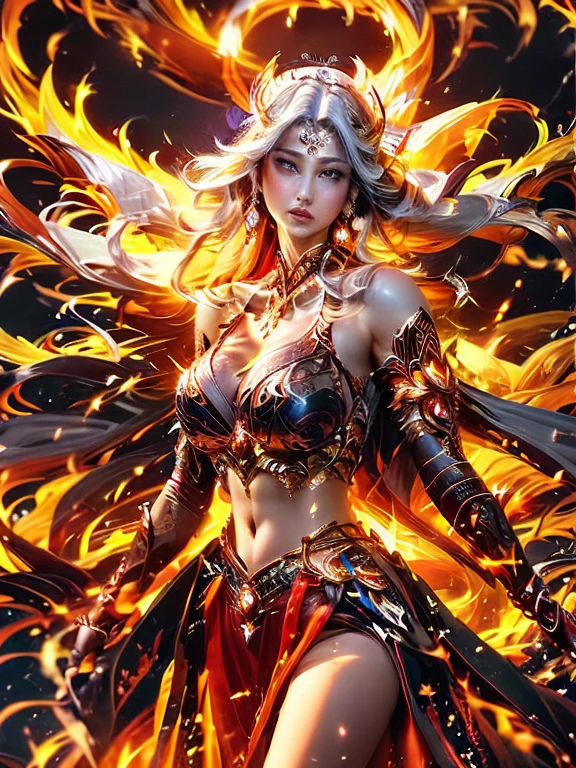 high quality,HD,16K,Sharp Line,1 Girl,fantasy, （Ice and Fire Goddess）,Pretty Face, Large Breasts, Beautiful legs,In the water,Focus Girl,detailed Pretty Face,Detailed clothes,beautiful eyes,Cool,Sexy,Dynamic Angle,穿着华服的神明Strike a pose拍照, Ancient mysterious sexy goddess, Traditional beauty woman, Beautiful female warrior god of war , Beautiful sexy goddess, Gorgeous role-playing, high, Beautiful young girl, Beautiful woman, 华丽Beautiful woman, Complex clothing,Chinese Mystical Aesthetics, Beautiful goddess ancient mysterious girl, Extremely detailed shot of the goddess, Jaw-dropping sexy beauty, Big breasts deep neckline sexy belly button（butt), (bedroom), (Sexy Girls), masterpiece, best quality, Bangs, blush, Chest, clavicle, Eyebrows visible through hair, (Ombre gold hair), Jewelry, Long hair,Bright Eyes, ring, (solitary), illustration, fashionable, miss, Strike a pose, background, element, confident, Express, Accessories, majestic, striking, key point, Dynamic poses, ((plump)), (purple))Woman in transparent dress,Viewer,(((Full breasts, Keeley University))),Slim waist,(Navel exposed,Bare waist), Long hair, extreme detailed details, 详细的fantasy艺术, Stunning character art, Beautiful and exquisite character art, Beautiful transparent dress, Very detailed, Large Breasts，Chest，Golden ratio figure，Beautiful figure，Ultra wide-angle shooting，Full body shot拍摄，Body close-up，Full body shot，Wearing a pleated tulle skirt，柔和动漫illustration, 柔和的深色background，Fujifilm XT3 Clear focus, f 5.6, High Detail, Clear focus,(Wearing openwork clothing),, (Natural light), (Tempting)translucent, Good velvet quality, Compared, Divine Light,, Silver hair, 夜空background, Absolute Strength,Female Shinmei，穿着性感丝绸的Female Shinmei,，Large Breasts，Chest，Golden ratio figure，Beautiful figure，Ultra wide-angle shooting，Full body shot，Body close-up，Full body shot， Wearing a tulle dress, Model shooting style, Large Breasts，饱满Chest，Golden ratio figure，Beautiful figure，(Extremely detailed CG 8k wallpaper unit), The most beautiful artistic photos in the world, , 8K 超HD, ) ，Sexy姿态，Sexy表情，best quality,masterpiece,Ultra high resolution,(Practical:1.4),original photo,Ultra high resolution