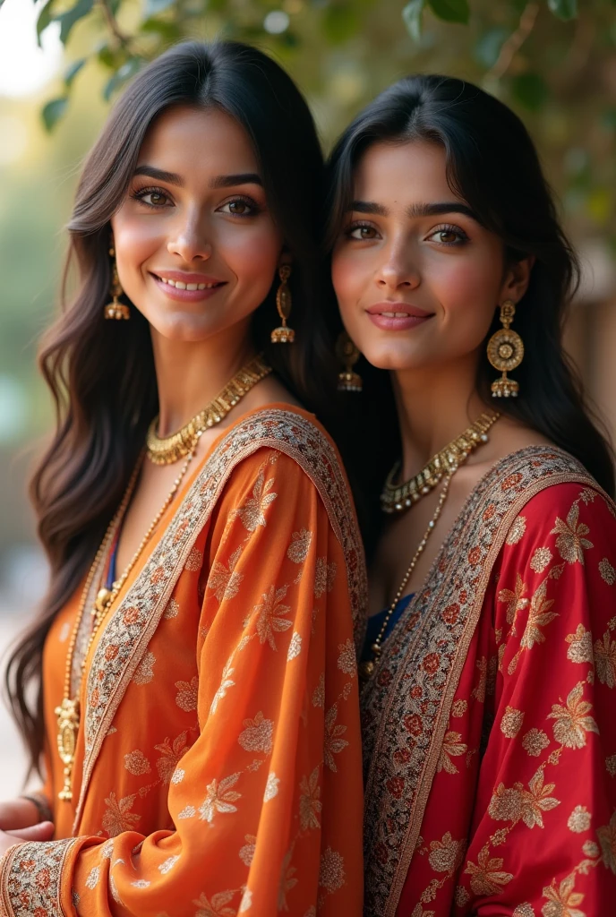 need a poster that must fee realistic.”. 3 indian brides laughing in a royal lehangha, gown, saree and should feel a festive look, should be in a pink background