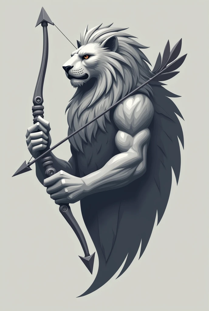 Guardian Animal Tattoo,ready to defend,offwhite,tatoo,wolf with lion's mane,humanoid body,head proportional to the body,Short snout,short and discreet weapon on the back,small mane, warrior, without syrup,Face with human features
