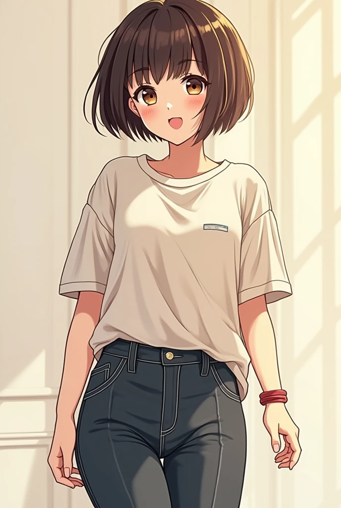 konuihirasawa, Yu Hirasawa, short hair, brown hair, (brown eyes:1.5), wake up,sleepy,Open T-shirt,black string underwear,barefoot,smile，Bedroom，light goes out， covered with a blanket， windows，ロマンチックなmorning日,morning,極度の光
break indoors, classroom,
break looking at viewer, (cowboy shot:1.5),
break (masterpiece:1.2), highest quality, High resolution, unity 8k wallpaper, (figure:0.8), (detailed and beautiful eyes:1.6), highly detailed face, perfect lighting, Very detailed CG, (perfect hands, perfect anatomy),