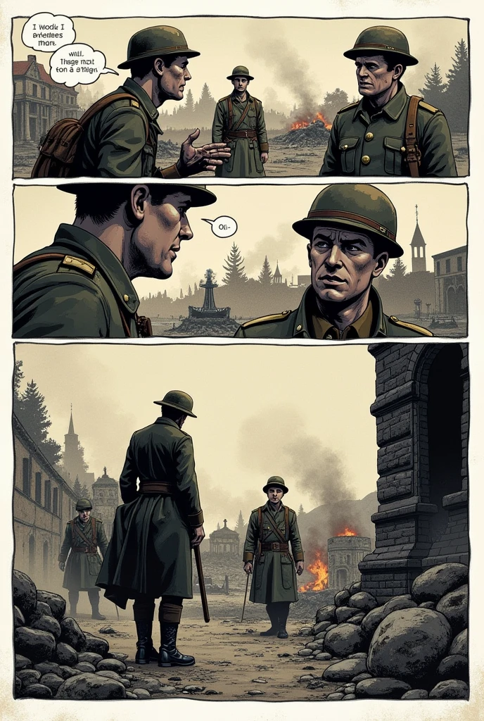 Hitler "German General of the First World War" levanta-se dos mortos, Bombas dropped from planes destroy the streets of Gotham, The streets are littered with blood and human dead in pieces on the floor and in the windows, BATMAN rushes to help the survivors before Hitler stops him again