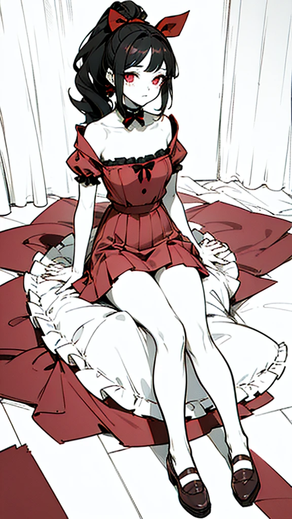 a very beautiful woman lying covered in red roses,body covered with flowers, very hot body, long orange hair spread out on the floor, camera view from above, whole body in picture, black lips, bright glowing eyes, blue eyes like crystal, perfect body, ((((floor covered by roses)))), too many roses