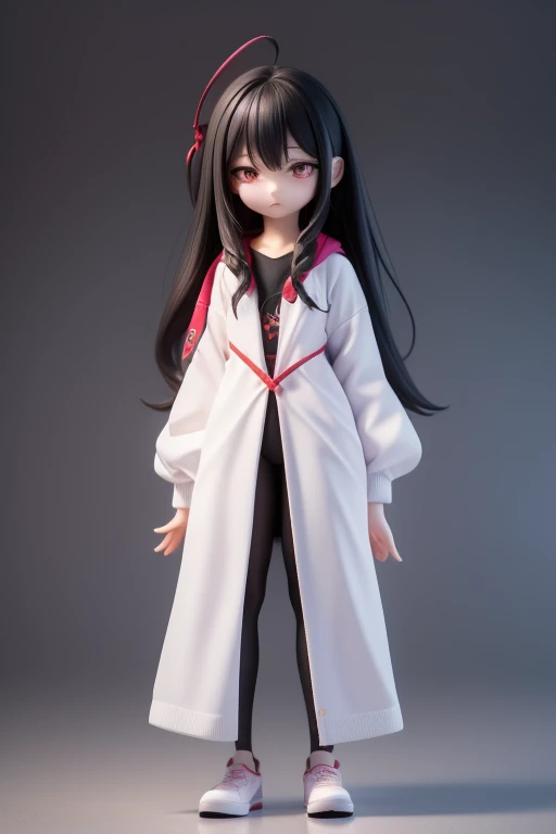 　Primary school students　young　small　height: 130cm　Standing picture Simple design　The dress is a one-piece　camisole　Sleeveless　Sleeveless　Long Hair　Long black hair　Hair is black　Red eyes　Shoulder-baring ahoge　Kokeshi
