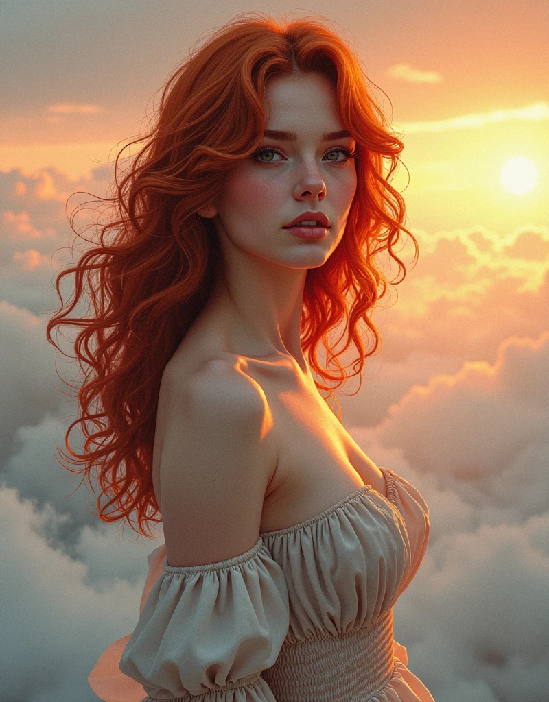 ultra realistic oil paint Latin American woman on the beach, very long wild red hair, huge gigantic breasts, full body, sun, enlightenment, she is wearing a loose deep open camisole. 4k resolution, intricately detailed, cinematic, full body, detailed symmetric eyes, intricate details, beautiful detailed intricate face, Carne Griffiths and Wadim Kashin concept art, ominous, approaching perfection, highly detailed, smooth, trending os artstation, sharp focus, digital art, perfect composition, Yadaab, hyperdetailed painting, ISO 200, 100mm, DLSR, dynamic, light studio, vibrant, art by Alyssa Monks