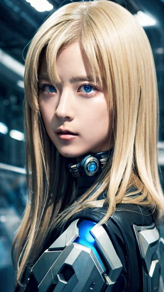 美しいblondeの女性, blonde, blue eyes, Cyberpunk style woman, high tech, Futurist, High-quality images、
