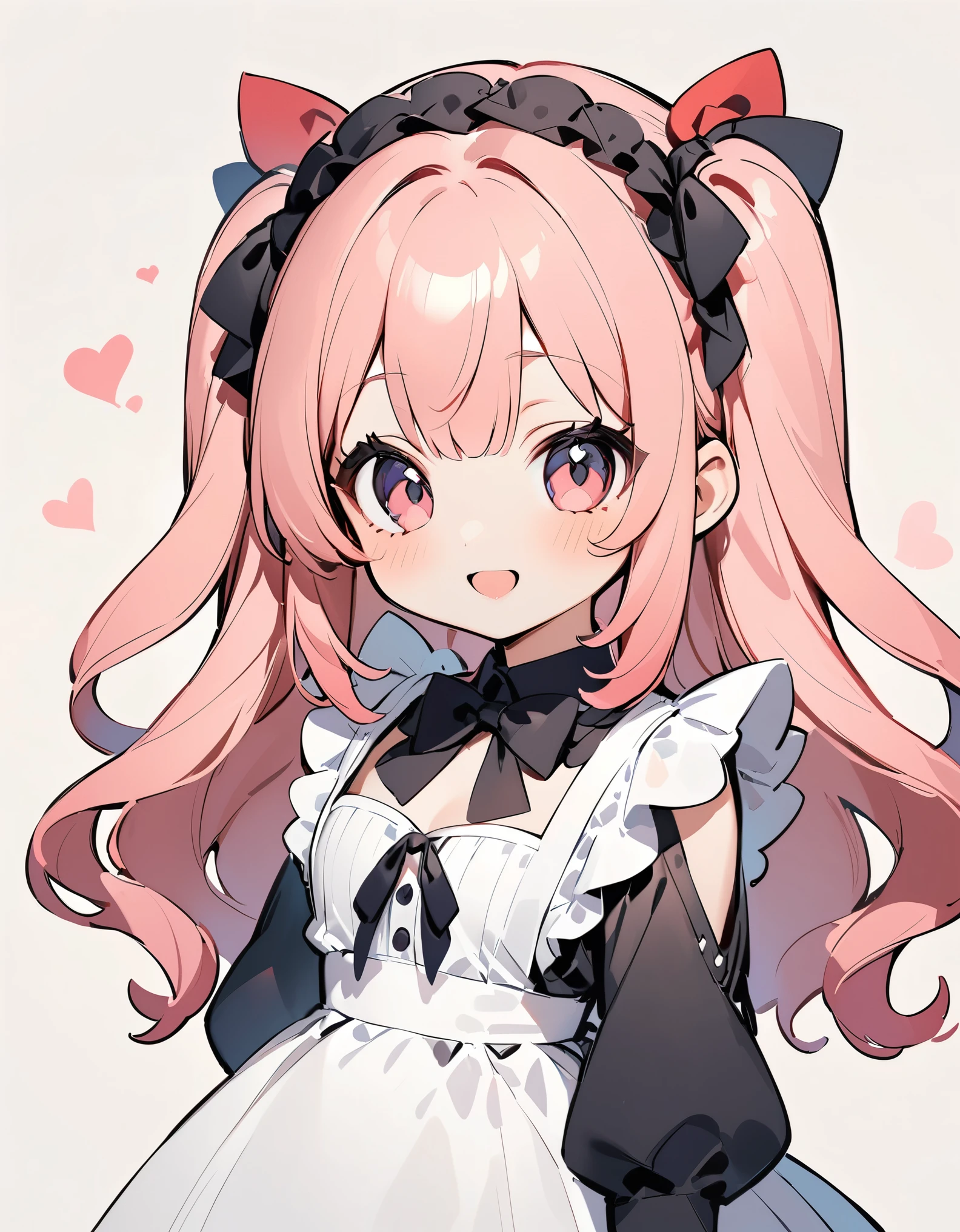 ((masterpiece))((Highest quality)), Elementary school girl, cute, 小さいgirl, head band, girl, smile, Open your mouth, Flat Chest, thin, pastel colour, Standing, Full body image, cuteポーズ, Monochrome motif, Simple Background, Maid clothes, Goth, いたずらなsmile.