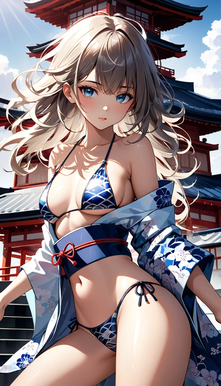 kcjohnston,two side up,
(masterpiece:1.4),(best quality:1.4), (premium:1.4), (great illustration:1.4), (ultra-detailed:1.4),(art CG, 8K),1girl solo, KonishiCSA,(Buddha Statue:1.4),
 , BREAK,
(American-flag-inspired bikini:1.4), (patriotic accessories with red, white, and blue:1.2),
