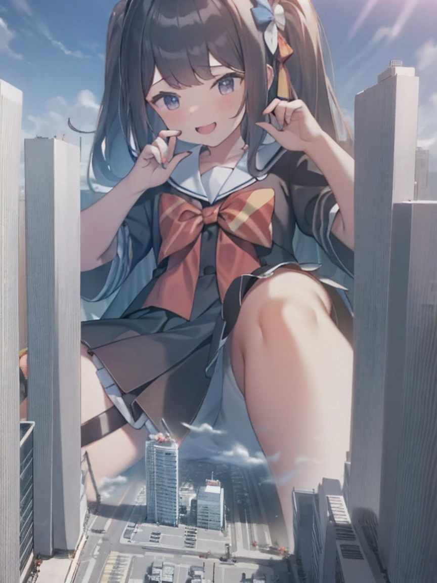 1 girl，diaper，The face turned red，convenient expressions，squat，{{{giantess}}}，一个giantess，Girl 3000 meters tall，1 girl，modern miniature city，The city was trampled by her，站在modern miniature city ，white sneakers，crowd，逃离crowd，a girl, that is larger than a tall building，Shy，sailor suit，short skirt，A city, which is smaller than an ant