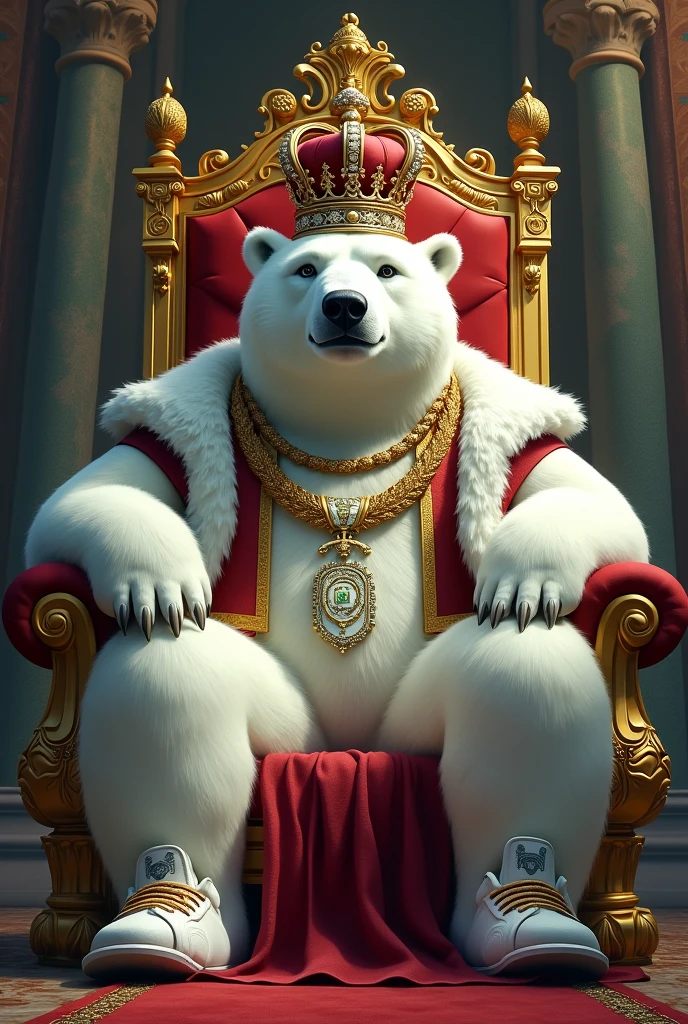 (cute, fat, obese, anthro, male, dog), sitting in throne naked, vest, white panties, at throne room, sunshine, godrays, (best quality:1.2), intricate detail, (detailed eyes:1.2), (depth of field), medieval crown, jewelry, luxurious cloak, golden rings, (low-angle view)