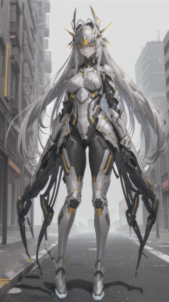 <lora:StealthMecha:1>, sky, cloud, holding_weapon, no_humans, glowing, , robot, building, glowing_eyes, mecha, science_fiction, city, realistic, female mecha with huge metal breasts <lora:germanbreasts:1>