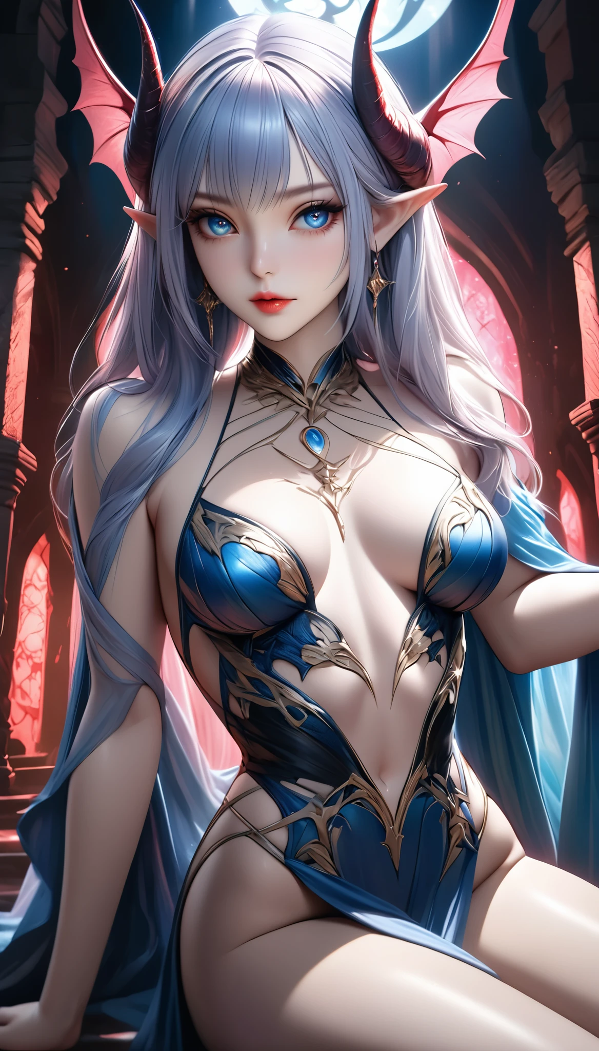 1 beautiful ethereal elf woman, detailed face with mesmerizing eyes, elegant long neck, alluring legs, perfect proportions, seductive pose tempting men, exquisite ethereal beauty, succubus-like charm, (best quality,4k,8k,highres,masterpiece:1.2),ultra-detailed,(realistic,photorealistic,photo-realistic:1.37),intricate detailed fantasy portrait, dramatic lighting, cinematic composition, vibrant colors, mystical atmosphere