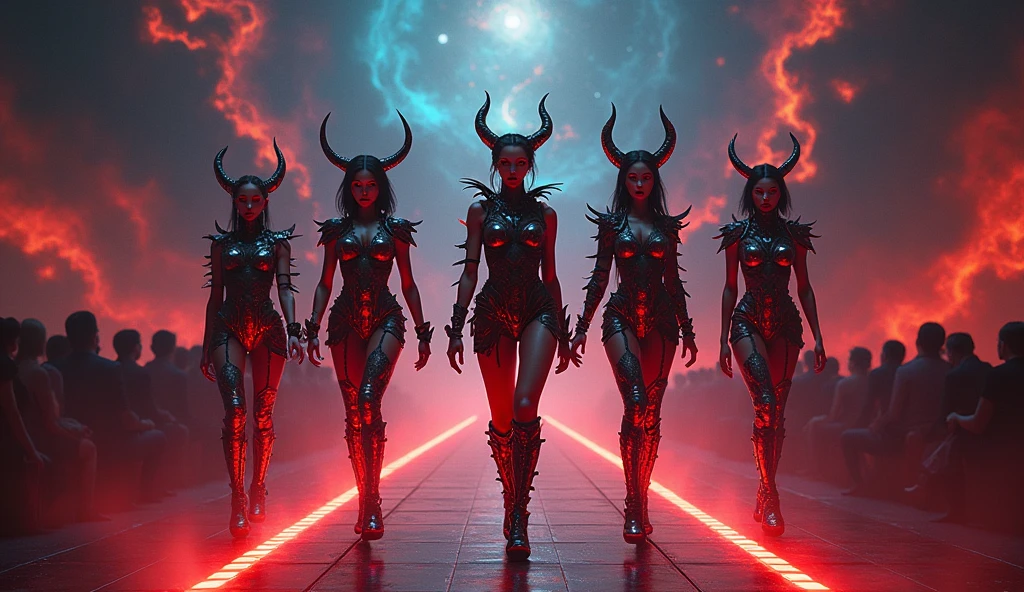 group picture, smile, medium breasts,8 girls,beautiful face,looking at viewer, succubus ,realistic,hell,succubus uniform,underworld,(masterpiece, high quality:1.2) different women, perfect face.