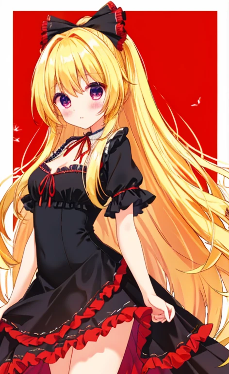 NSFW,masterpiece,Highest quality,High resolution,Very detailed,Golden Darkness\(To Love-Ru\),Blonde,Red eyes,long hair,Two Side Up,Small breasts,Sleeveless,Removable sleeves,hair ornaments,(Lustful face),blush,Are standing,Nightlife,In town