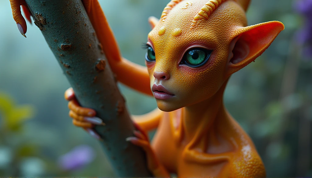 Female lizard person、Leopard Gecko Humanoid、naked、Long tail、Breasts about H cup size、Female organ、Emphasized chest、highlighted groin、Lie on your back、The whole body is moist、Overlooking、Under the moonlight