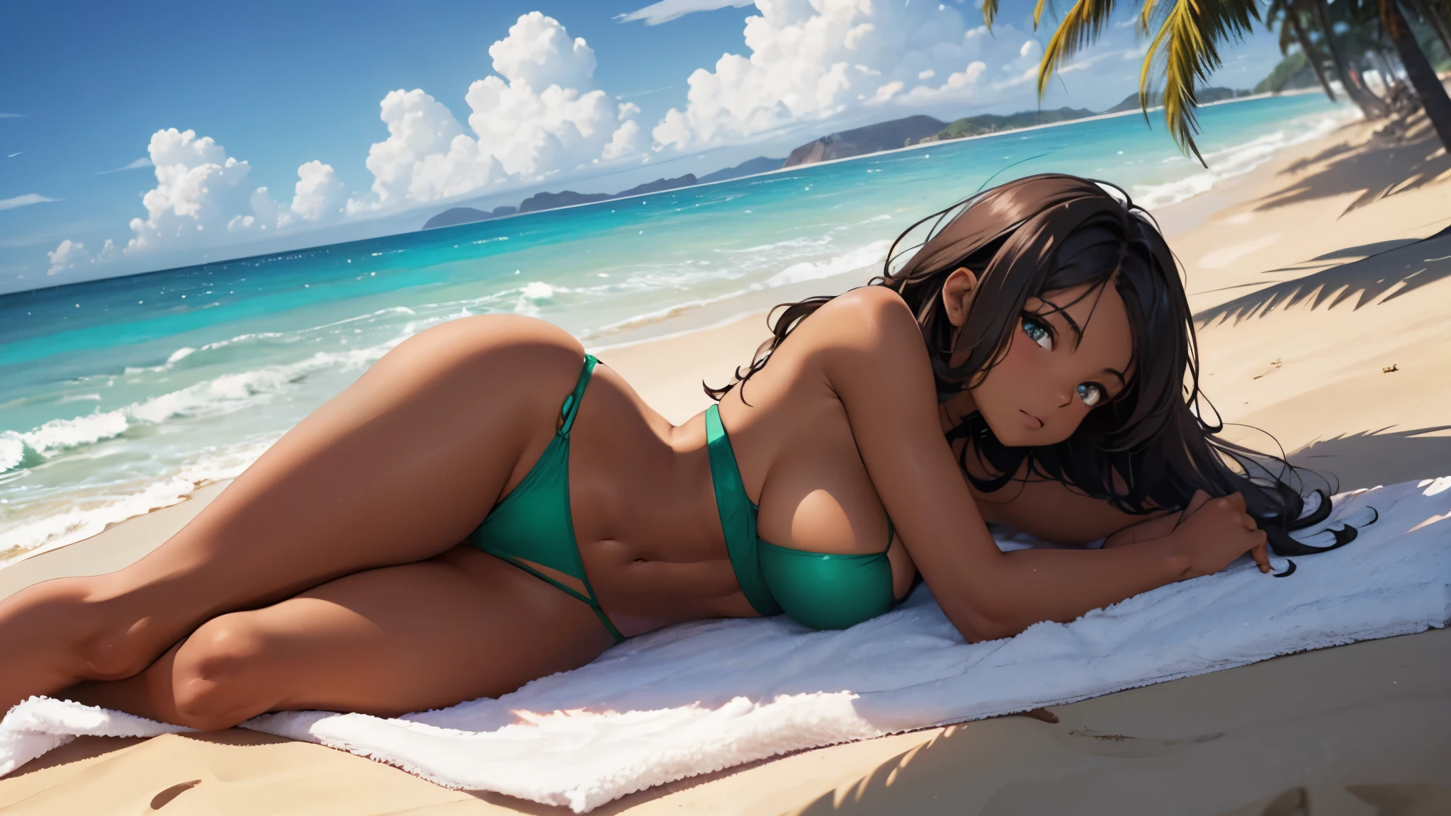 (((masterpiece))), high resolution, high detailed, 8k, gorgeous muscular ("marion ravenwood") ("sarah hyland"), very short pixie style hair, dark wet shiny skin, (small breasts:1.4), flatchest, very voluptuous huge hips,  toned muscular legs, bottomless, undressed, unclothed, hot sand desert, wastland,algerian flag,algerian girl,open legs , sexy Pose, erotic pose , beautiful body,algerian micro bikini,algerian style bikini