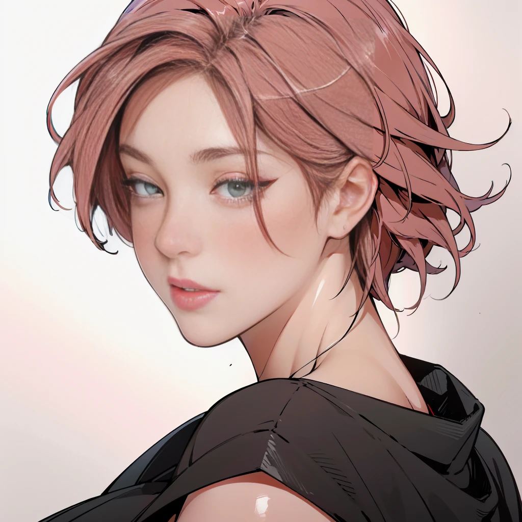 style of art has lines and edges that are sharp straight and well defined, female human, in color