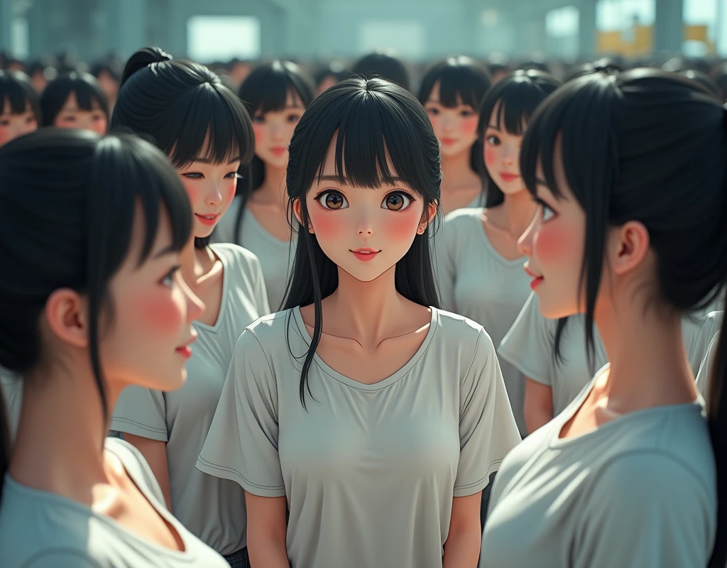 (((((Japanese Clone girls=Myself)))))), (((Best Super High quality Myself Clone girls Raw Photography Art))), (16K, Highest quality, Ultra-high resolution, RAW Photos), (((It's so unrealistic., With unparalleled depiction, With an unfathomable sight, An unprecedented and shocking worldview, Clone girls in a world of mass reproduction, Ultra-realistic))), (((Japanese, woman, 20yo, Saito-Asuka))), (Small face, ((Thick black hair, Semi-long hair))), ((V-neck short-sleeve dress)), (((((Very detailed美しい女体, Accurate body structure, Very detailed完璧な, Super busty body with very large breasts, Clearly emphasizes cleavage))))), (((Dark Eyes, Mature face, Cute Smile, A gentle gaze))), (((Her happy and smiling expression is so cute))), ((((((((Very detailed分身増殖描写, ((1girl→Myself cloning→1,000,000,000,000,000,000,000,000,000,000,000,000,000,000,000,000,000,000,000,000Myself Clone girls)))))))))), ((((((((Very detailed, The precise depiction of the proliferation of Myself Clone girls, ((With the perfectly identical bodies of Myself clone girls, With the exact same face as the Myself clone girls, With the exact same hairstyle as the Myself clone girls, In the exact same clothes as the girls who are my clones, Perfectly the same height as the Myself clone girls, Super big breasts, just like the Myself clone girls)))))))))), (((Myself clone girls only))), (((Multiple pairs, Very detailed depiction, (Myself clone girls hug each other, Myself clone girls assemble, Fun conversations with fellow Myself clone girls, A fun conversation between Myself clone girls, Myself clone girls holding hands, Walking with lots of Myself clone girls)))), (((Everyone looks at the camera))), (((Unbelievably crowded, Transcendent Myself clone girls intimately, Countless Myself clone girls surround you in 360 degrees))), (Bright, soft sunlight), (((Very wide field of view, Very detailed, Detailed ultra-perspective depiction with clear depth, super wide top view))), (((((Junction with a curved slope))))), (((Very photographic and detailed depiction, Myself clone girls will multiply infinitely and fill the surroundings from one side to the horizon with their bodies tightly packed together without any gaps., A scene of endless Myself clone girls and a fun atmosphere))), (Focus on the average value of the image)