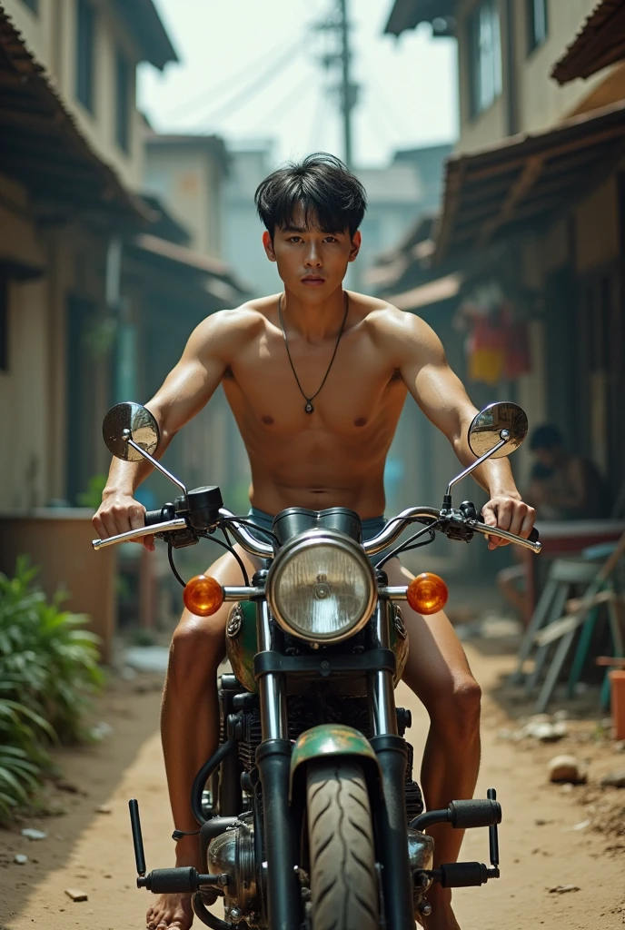 1boy、Real photo style、Photo Quality、Cute handsome man、Mash Hair、Japanese male, 、Completely naked、Full nudity、erection、Huge penis、Highest quality、Realistic、beautiful、Ride a motorcycle、night、darkness