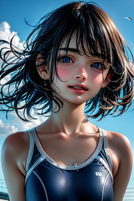 (8k, melhor qualidade, obra-prima: 1.2), (realista, foto-realista: 1.2), bonito, solo, beautiful detailed sky, noite, molhado, olhando para o espectador, (sentar: 1.5), namoro, futuro, (nariz blush), (sorriso: 1.15), (boca fechada) seios pequenos, belos olhos detalhados,), (cabelo loiro escuro: 1), (cabelo curto: 1.1), cabelo flutuante NovaFrogStyle, blazer cinza, button t-shirt, minissaia preta, maquiagem, (8k, foto RAW:1.2), --auto