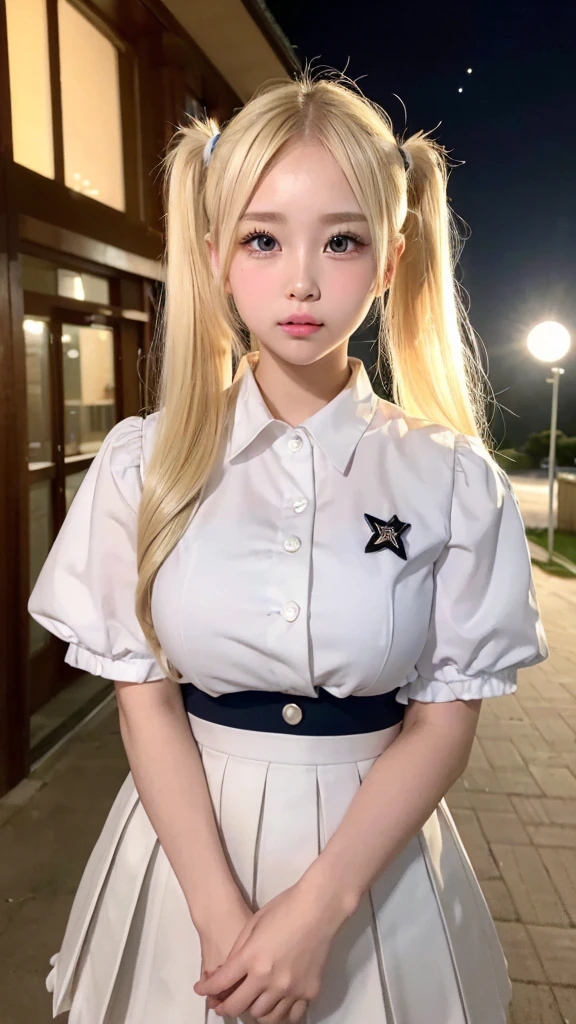 Bust Shot, Sailor suit, uniform, Very beautiful 16 year old girl, Shining, dazzling, shiny, white, beautiful skin, Beautiful Bangs, Beautiful platinum blonde with very long, straight, silky hair, Super long straight hair, eyeliner, Beautiful, sparkling, clear, big blue eyes