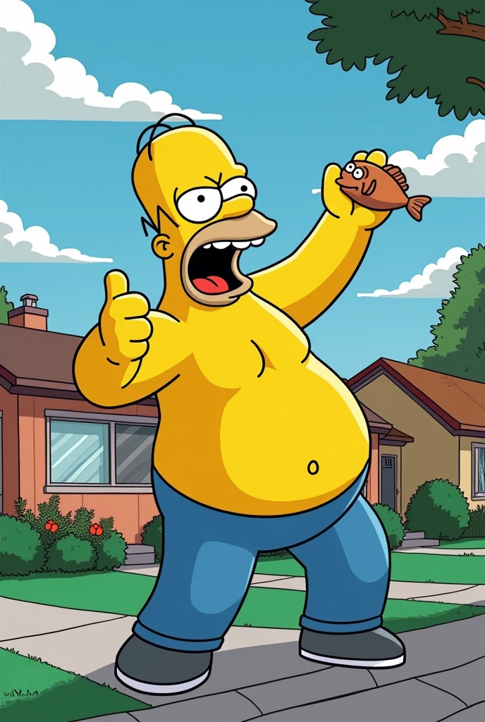 Homer Simpson A highly realistic photo of a very obese man, shirtless, wearing shorts and sneakers. The image clearly shows the folds of his belly and sagging chest. He is walking on the beach. The photo should be of high quality.