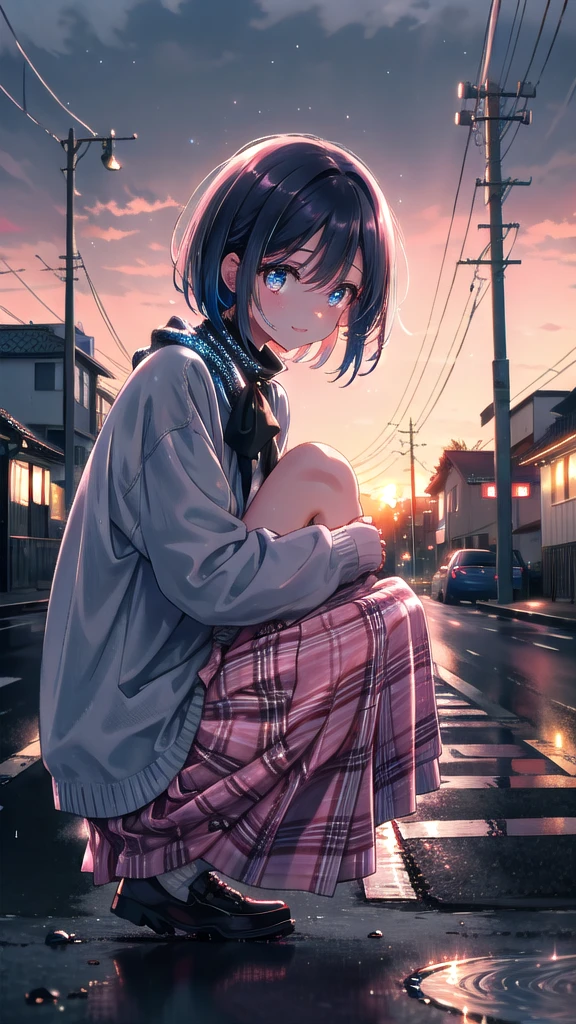 {{{Masterpiece, highest quality, high-resolution background}}}, bright and beautiful atmosphere, 1 girl (, round face, baby face), small breasts, girl falling on the road, half-crying expression, leg exercise sitting , "deltamon_sdXL :0.73)>Deltamon