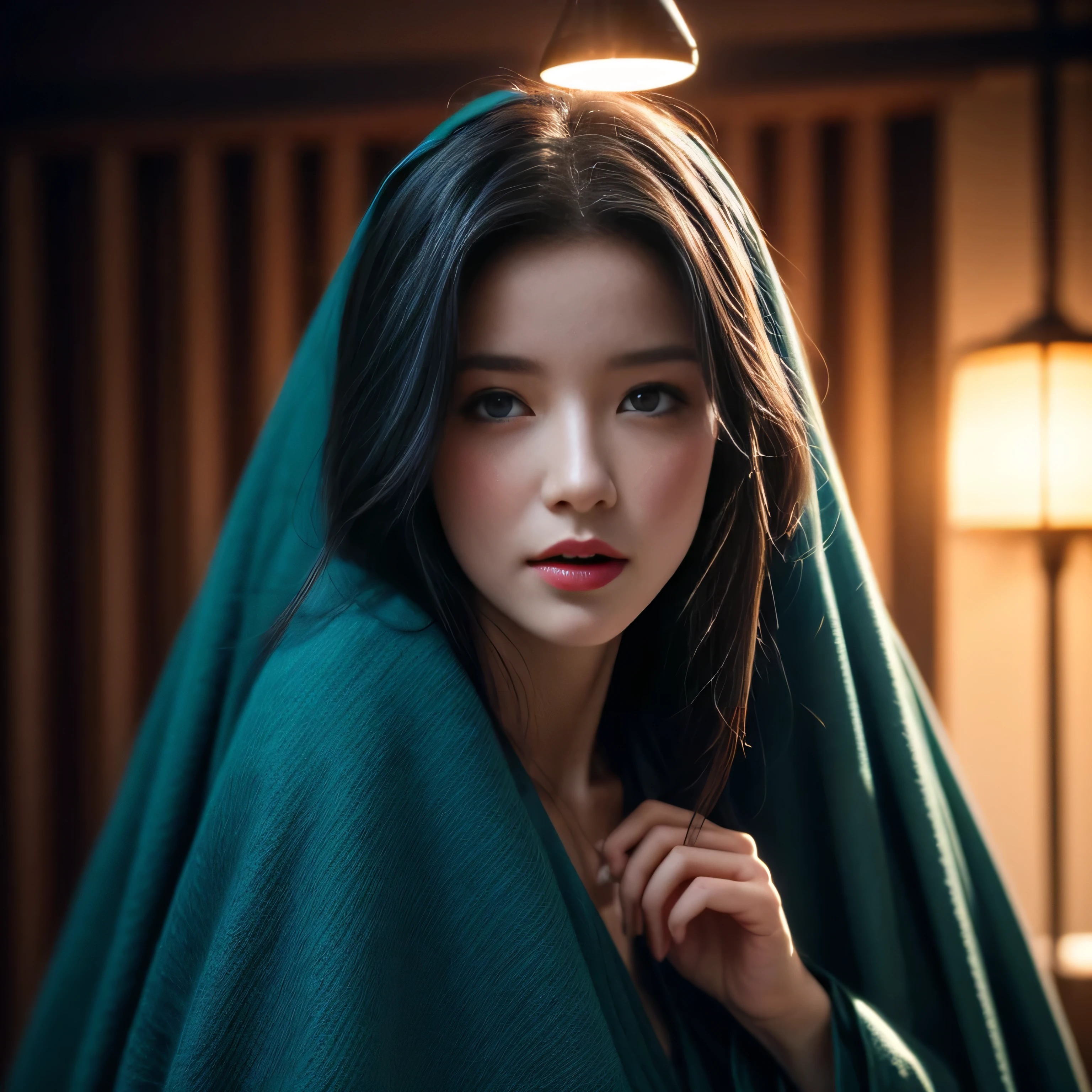 photorealistic, masterpiece, photorealistic, high resolution, soft light, hips up, blue eyes, teal hair, long hair, Intricate details EABA, coral cloaks, short hand-fan, Royal Poet, Hanfu, dandy, floating cloak in wind, a warm room full of light on birthday night, my birthday party, cheerful and respectful attitude
