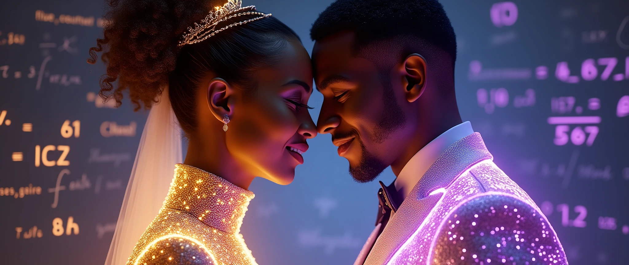 In an exquisitely crafted cinematic masterpiece, a captivating Black couple gracefully skates across the ice rink, their hands entwined, immersed in an ethereal moment of love and happiness. The ice beneath them is adorned with intricate heart shapes, symbolizing their deep connection and affection. Red and blue ethereal smoke flares erupt from the ice, casting a magical glow over the scene and enhancing the enchanting atmosphere.

The ultra HD quality of this breathtakingtableau is captured at an astounding 32k resolution, transforming each intricate detail into a mesmerizing visual experience. Every glisten of ice, every