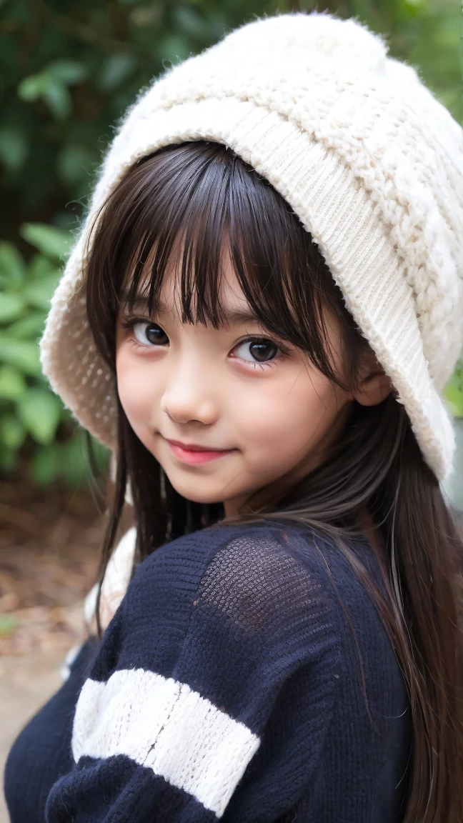 standing under the cherry tree, japanese girl, , little, cutek oversized knitted sweater:1.3), snowing, pupils sparkling, brown short hair, depth of field, f/1.8, anatomically correct, textured skin, super detail, high details, high quality, super detail, high details, high quality, best quality, highres