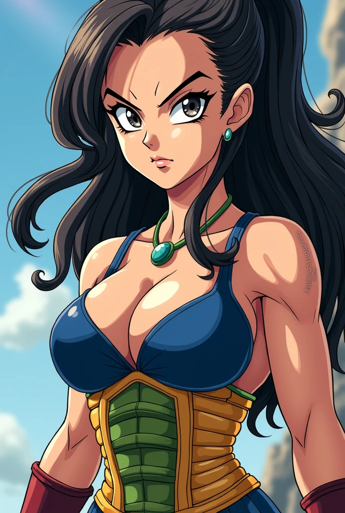 ultra detailed, masterpiece, best quality, solo, soft smile, light smile, Caulifla, Dragon Ball,
1girl, black eyes, black hair, long hair, sexy bunny costume, playboy, big breast, big ass, neck red moño,  confused face expresion, sin imperfecciones, dibujo perfecto,