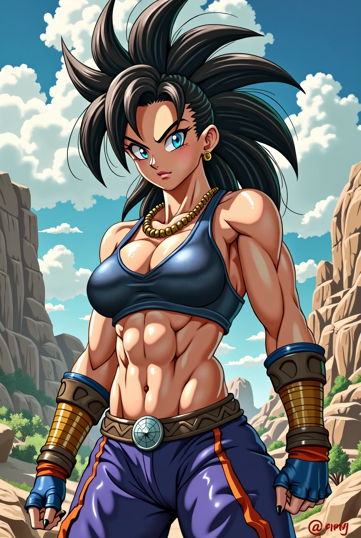 Goku standing full body muscular body big breasts big hips Big thick penis 