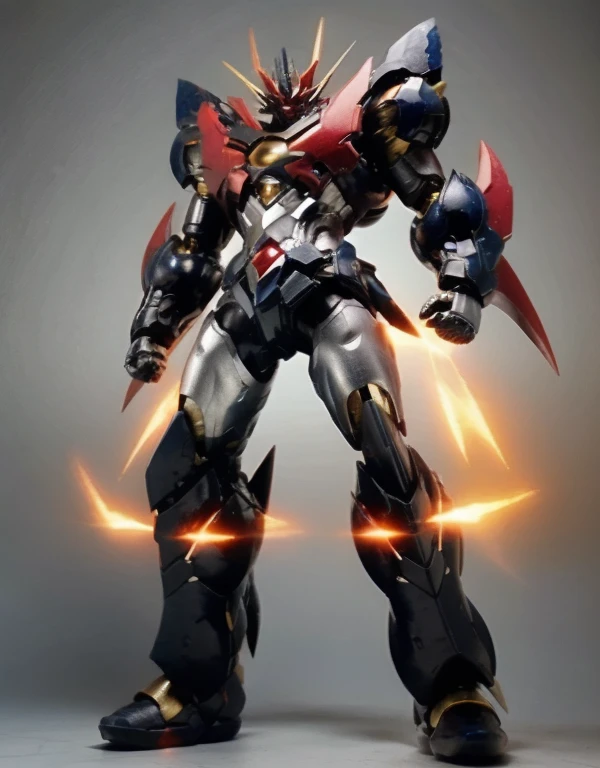 humanoid mech, Fully enclosed shoulder guards, Matching arm and leg guards, whole body, Full Armor, Super Robot, Robust and agile design, (The color scheme is mainly white.、With red and blue accents。, the concept Inspired by Super Robot, Red chest armor, Glowing Eyes, Standing, Floating above a futuristic sci-fi city), Exquisite and mature art style, (Aura effect, energy, Glowing Eyes, Armor Shines), ((ＳＲＳ)), metallic, dramatic, High resolution, Highest quality, High resolution, Very detailed, Ultra-fine painting, Very delicate, Professional, 完璧なボディProfessionalポーション, Anatomically correct, Symmetrical face, Very detailed目と顔, High quality eyes, creativity, RAW Photos, 超High resolution, 32K, Natural light, Cinema Lighting, masterpiece-anatomy-perfect, masterpiece:1.5　Glowing Eyes　zingerz　superrobot 　Black Elbow　Black shins