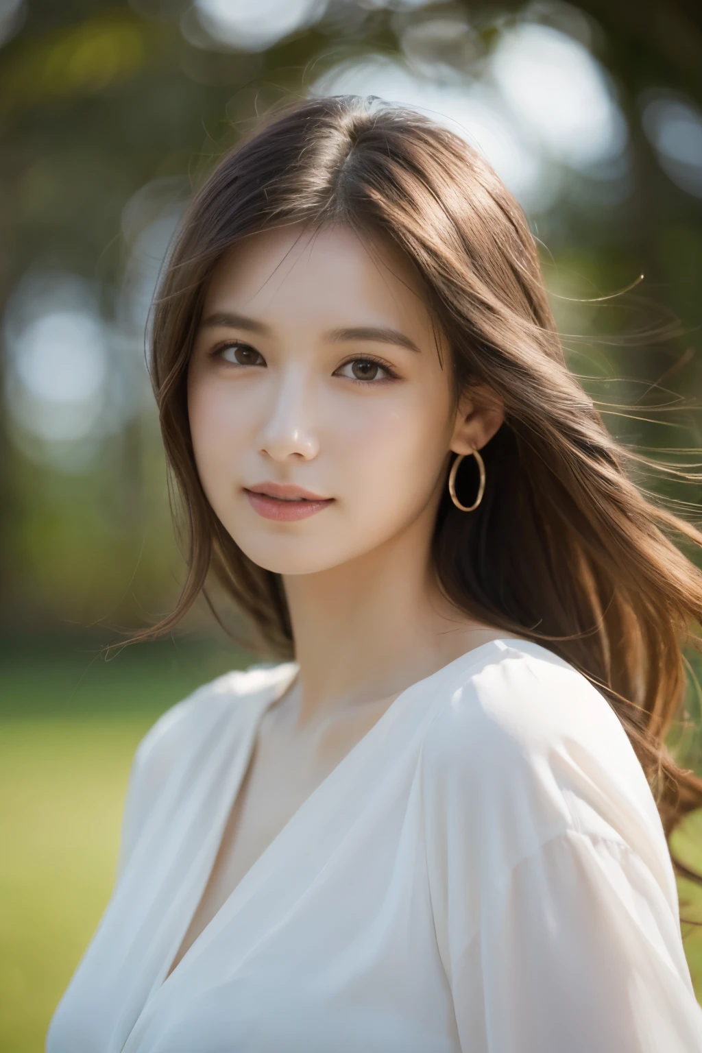 One Girl, (White blouse:1.2), (Beautiful Japanese idol portrait photos),
(Simple background in light colors:1.3),
(RAW Photos, Highest quality), (Realistic, photo-Realistic:1.4), masterpiece, 8K Portrait,
Very delicate and beautiful, Very detailed, 2k wallpaper, wonderful, In detail, Very detailed CG unity 8k wallpaper, 
Very detailed, High resolution, 
Soft Light, Beautiful detailed woman, Very detailed eyes and face, Beautiful and sophisticated nose, Beautiful attention to detail,
Cinema Lighting, Perfect Anatomy, 
Slender body, Small breasts, Medium Hair, Hair blowing in the wind, Bokeh, Dynamic angles, (Elegant and sophisticated atmosphere), (smile:0.8)