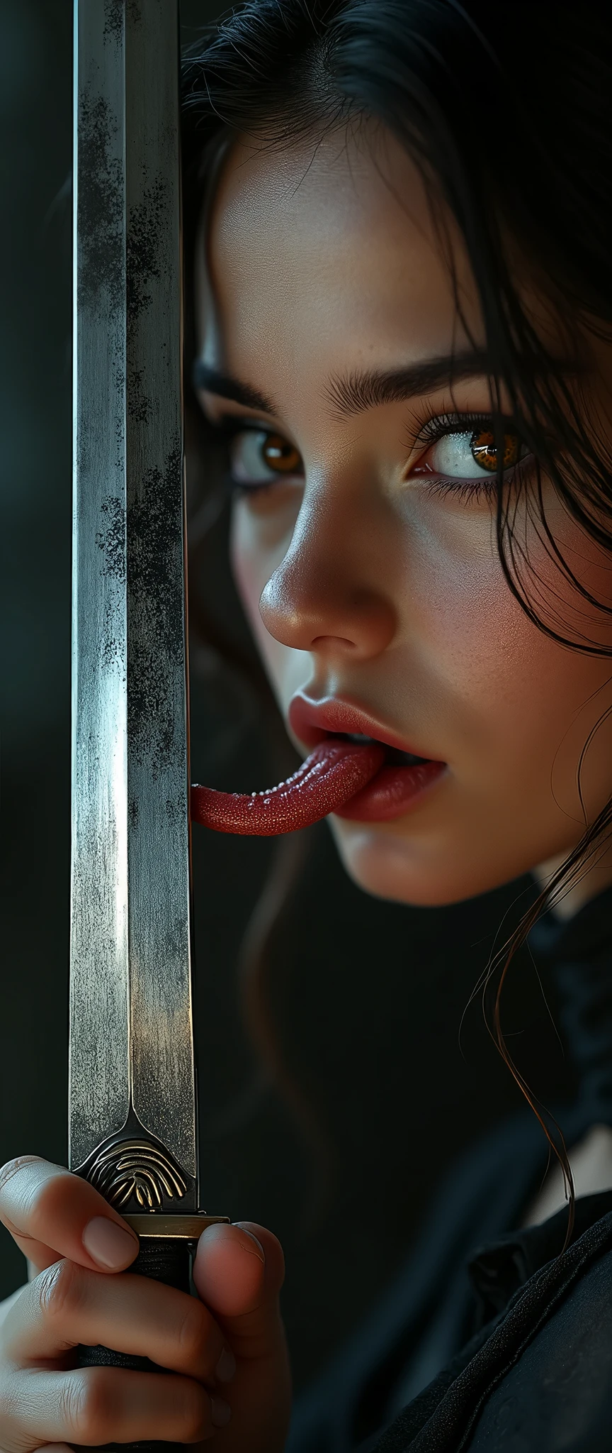 score_9、score_8_up、score_7_up,One girl、(((Tifa Lockhart:1.5)))、Erotic、Dark fantasy、Realistic style、Perfect female body、Small waist、Kneel、Big Tits 1.2、Beautiful breasts、lips、Long Hair、eyeliner、Eye lashes、Detailed eyes、Mature Woman、sexy、Cool face、View Viewer、(Painful expression、steam:1.1)、blush、(Detailed Hair、bangs、Dark Brown Hair、Fluttering Hair)、Stone Wall、Dark dungeon background、Brown eyes、FF7、Silver Earrings、(Man grabbing hair:1.2)、(Black collar and lead、Leather Harness Bondage Restraints、Tightly squeezed breasts、shibari、suspenders、Put your arms behind your back)、No correction、Sweaty、Wet、開いたlips、naked、(Puffy nipples)、High resolution、high quality、最high quality、masterpiece、HDR、Highest production values、masterpiece、((blowjob、deep throat、Huge penis in mouth、(Woman swallows man's penis、Penis in her mouth、Man grabbing his head:1.5)、male、A thick but not long penis、Vein Penis:1.1))、Semen on chest、Semen dripping from the penis、Mr.々Variations、At random angles、(Dynamic Angle)