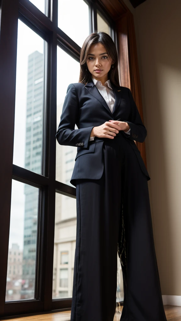 (masutepiece,High quality,16k:1.1),(depth of fields:1.3) ,Japanese ,Woman, ((business suit,long black wide pants:1.5)),,(Looking at Viewer:1.3),(Beautiful Morning view of town:1.2), (blue jaket)wets herself ultra desperate(urination:1.5)wetting her clothes necktie(peeing self,urination:1.4) (desperation:1.75),(wetting herself:1.5),(arms crossed:1.5)