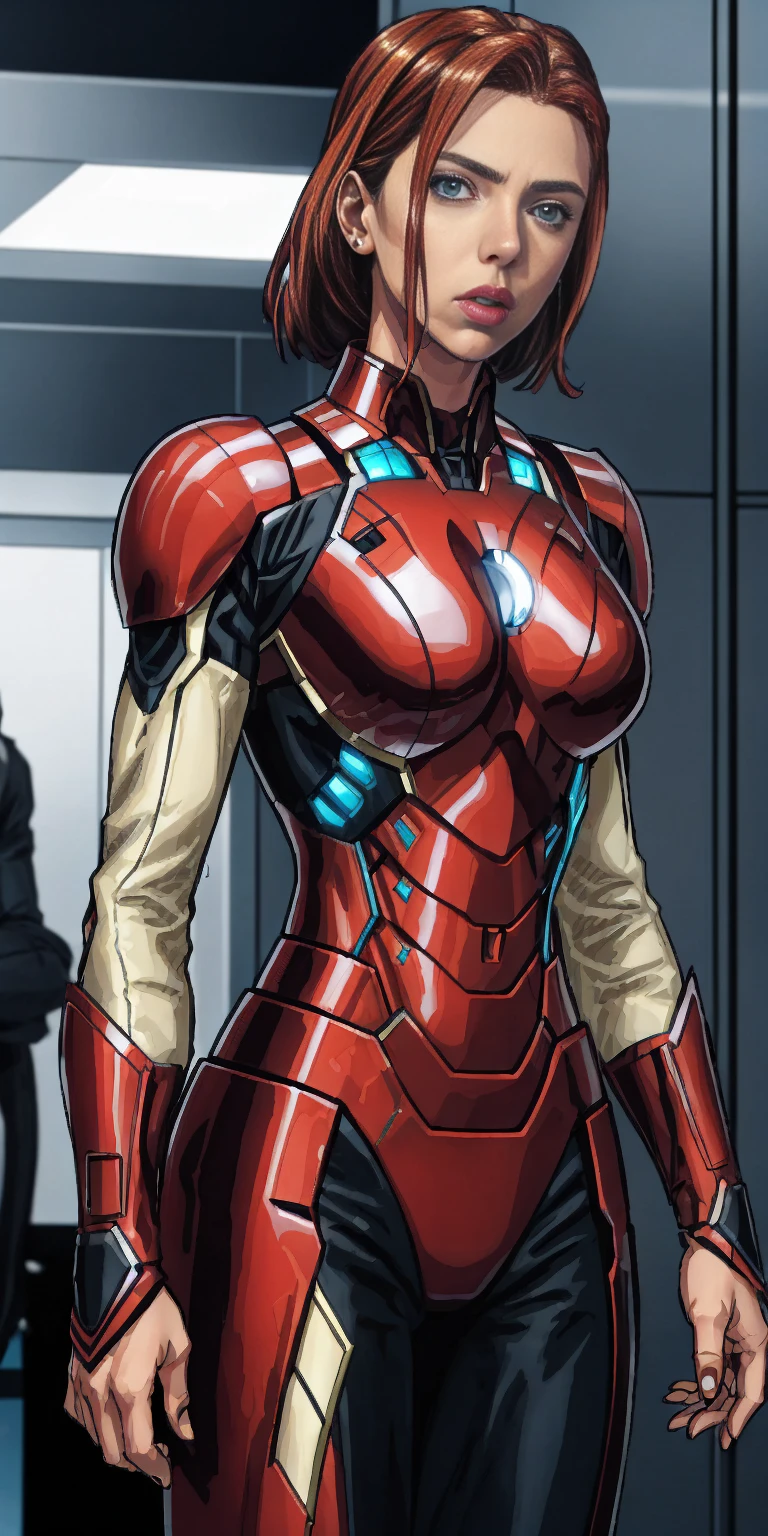 Scarlett Johansson in Iron Man armor: Mark XLIX Rescue Armor, Detailed costume design