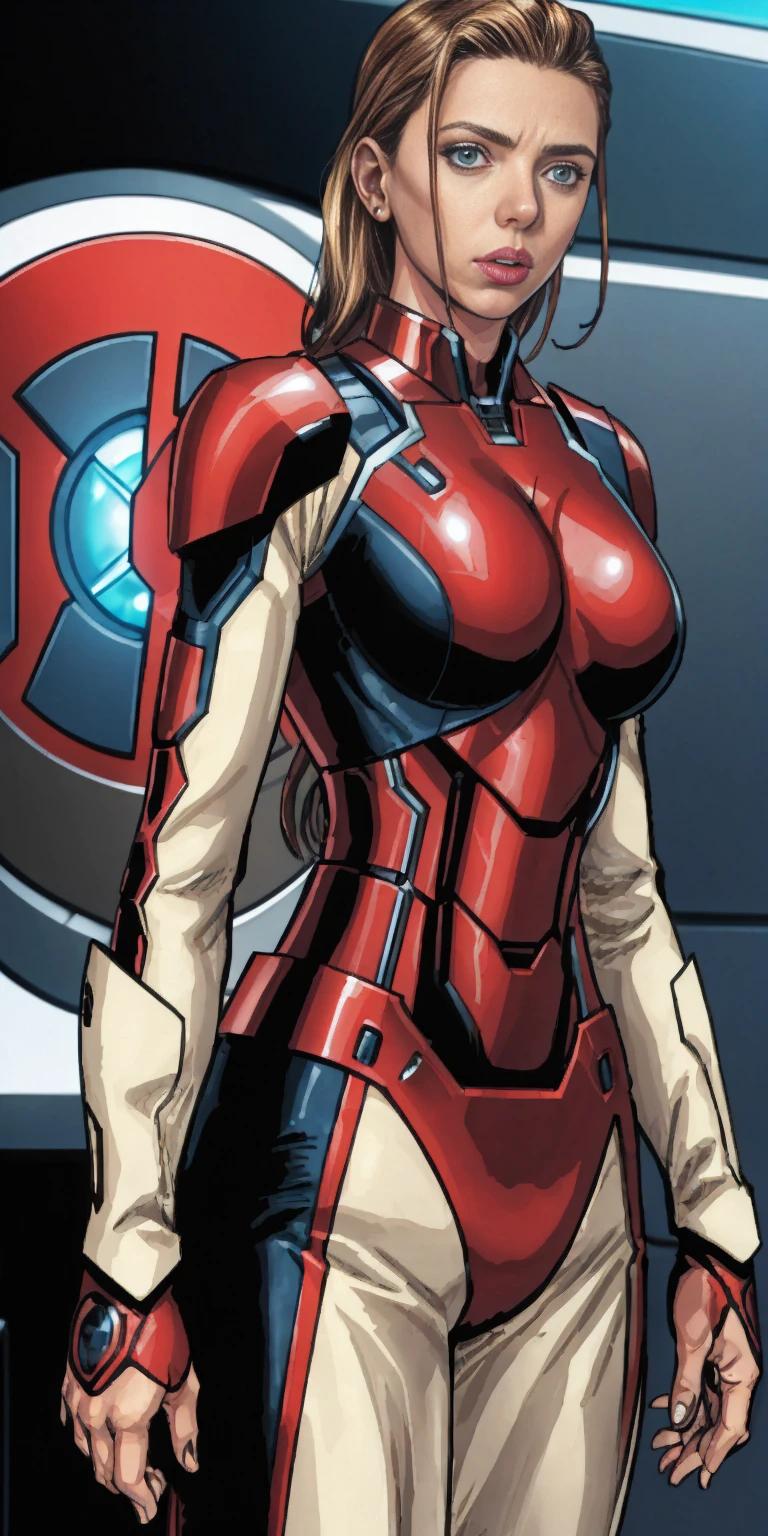 Scarlett Johansson in Iron Man armor: Mark XLIX Rescue Armor, Detailed costume design