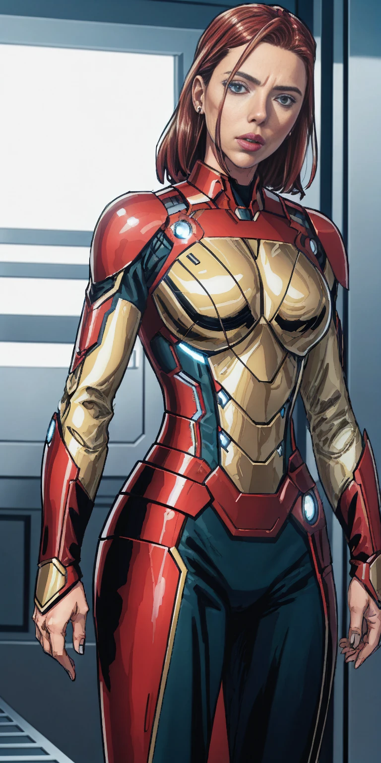 Scarlett Johansson in Iron Man armor: Mark XLIX Rescue Armor, Detailed costume design