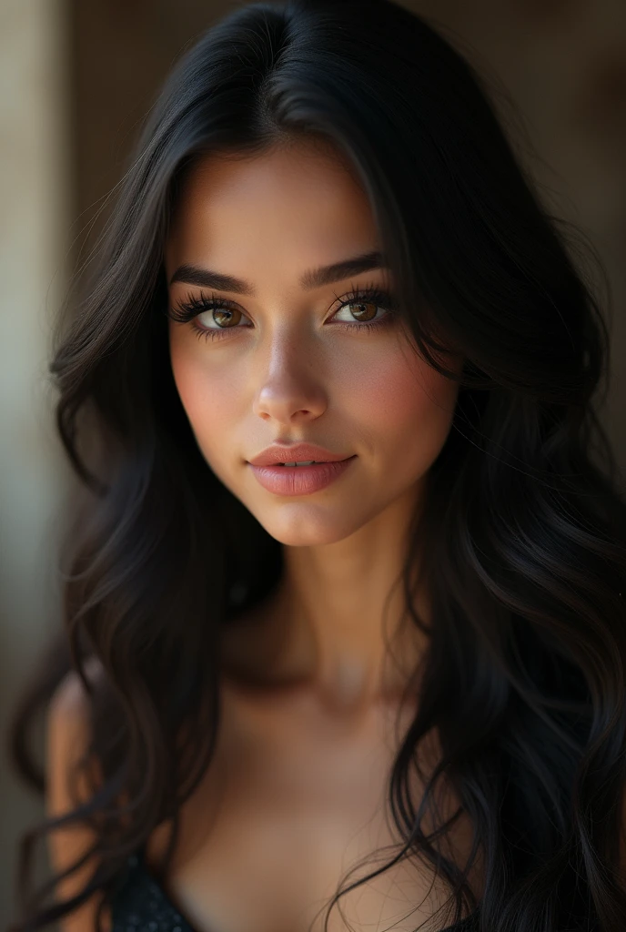 a beautiful woman with the face of sasha graye and ana de armas, in his 25th year, beautiful in causal clothes, black hair, showing boobs