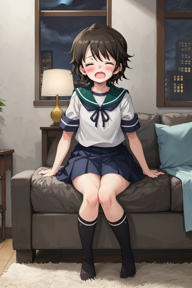 Portrait, official art, best masterpiece, best quality, best resolution, 8K, best detailed, perfect anatomy
BREAK
1small girl, miyukiKC, short hair, dark brown hair, skirt, school uniform, pleated skirt, serafuku, blue skirt, blue sailor collar, (small breasts, child_like build, short stature:1.2)
BREAK
score_9, score_8_up, score_7_up, score_6_up, source_anime, (nsfw, 1small girl, reverse upright straddle, legs together, hetero:1.2), sex from behind, (1boy, trembling:1.5)
BREAK
(blush:1.2), (half closed your eyes), (open your mouth, female orgasm)
BREAK
luxurious mansion, living room, (night, midnight, darkness:1.3), very fine and detailed 16KCG wallpapers