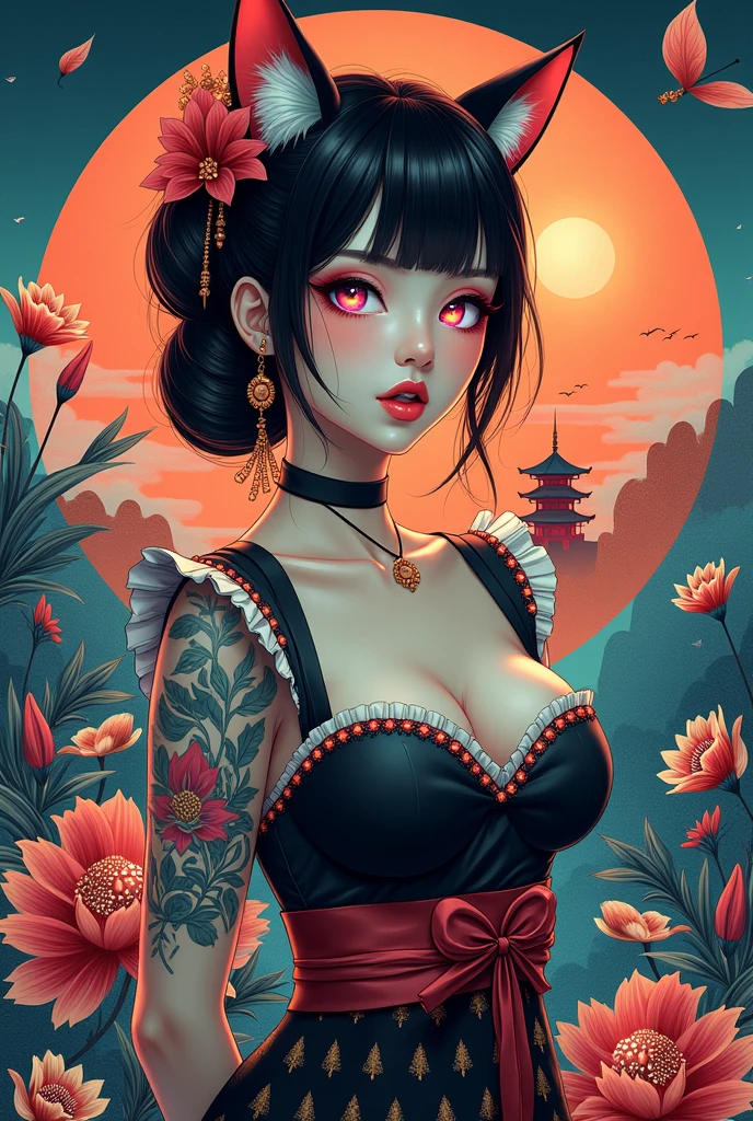 elizatkn,vaporwave aesthetic, synthwave, colorful, psychedelic, artstation, flowers, bees, ribbons, concept art, smooth, extremely sharp detail, finely tuned detail, 8 k, unreal engine 5, ultra sharp focus, illustration, art by artgerm and greg rutkowski and alphonse mucha