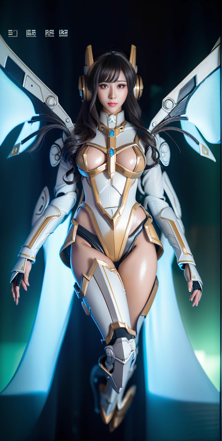 Super Detail, High Detail, high quality, best quality, High resolution，a female robot，Beautiful female robot,beautiful clear face(Rain waves_haneame：1.5)，mechanical body(whole body machinery，body curve，Large size chest，Mecha style)，Thick machine armor，high tech，