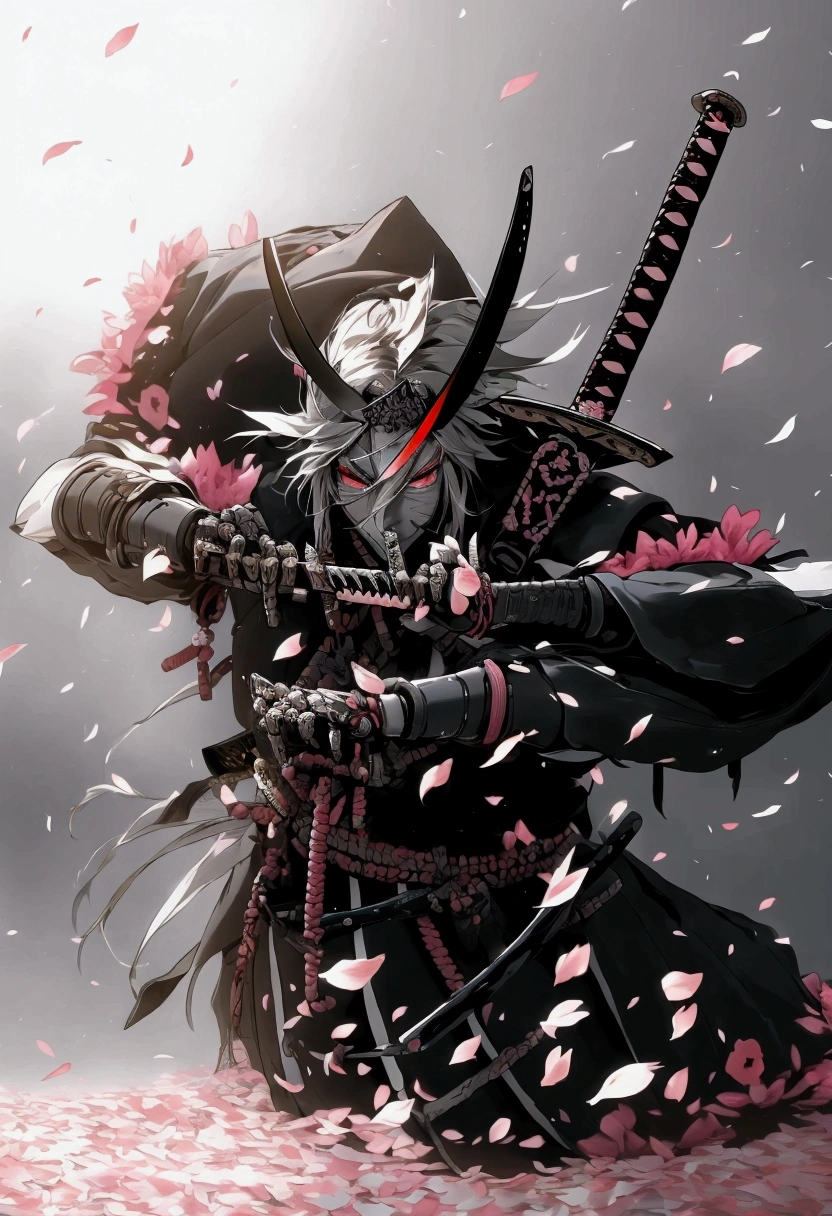 a close up of a person holding a sword in a field of petals, cyberpunk samurai, demon samurai warrior, demon samurai, samurai style, very beautiful cyberpunk samurai, samurai warrior, epic samurai warrrior, cyborg samurai, badass anime 8 k, as samurai, inspired by Kanō Hōgai, traditional japanese concept art, samurai man vagabond