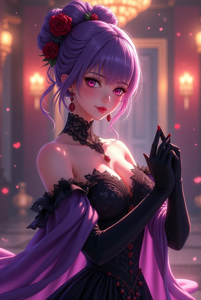 One Woman、Purple Dress、White Hair、((blue eyes))、Captivating eyes、Night view