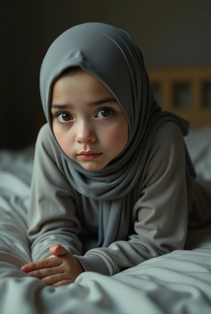 Girl in hijab lies on table young in panties and bare chest