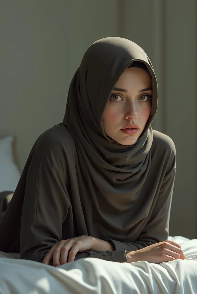 A hijab girl in the dark light room and her hand a condom