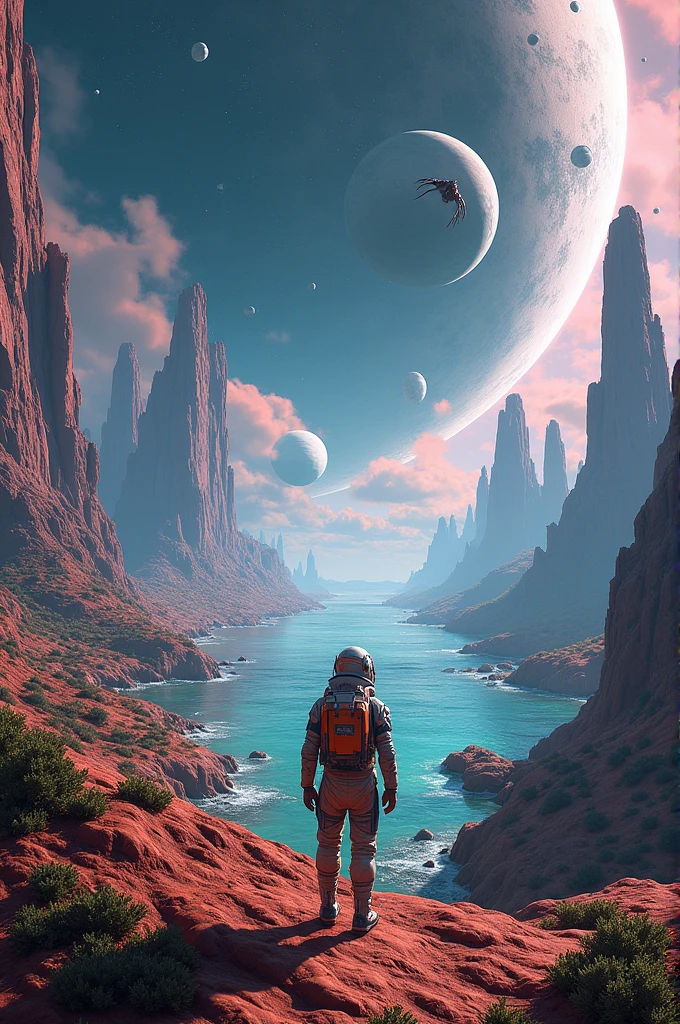 ((masterpiece, Highest quality, Extremely detailed CG, unity 8k wallpaper )),(masterpiece, Highest quality, Highest quality, Official Art, beautiful,aesthetic:1.2),A wilderness with multiple moons, Spacesuit,Fantasy art,sf,Unreal landscapes